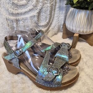 Dansko Sophie Sandals Blue Iridescent Adjustable Straps Comfort Clog Size 8.5